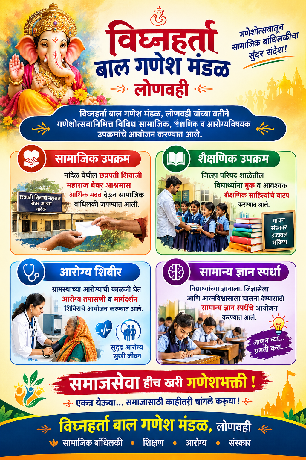 विघ्नहर्ता बाल गणेश मंडळ लोणवाही यांच्या वतीने छत्रपती शिवाजी महाराज बेघर आश्रमला आर्थिक मदत